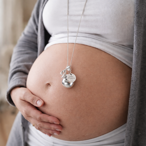 Bola de grossesse argenté lisse médaille à graver pendentif petit pieds