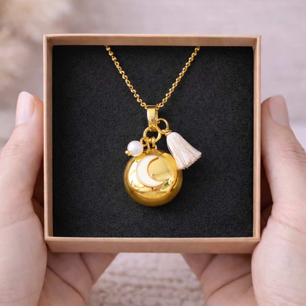 Bola de grossesse doré lisse breloque lune blanche nacré perle pierre de lune pompon Bola de grossesse doré lisse breloque lune blanche nacré perle pierre de lune pompon - Default Title | Creabibenval