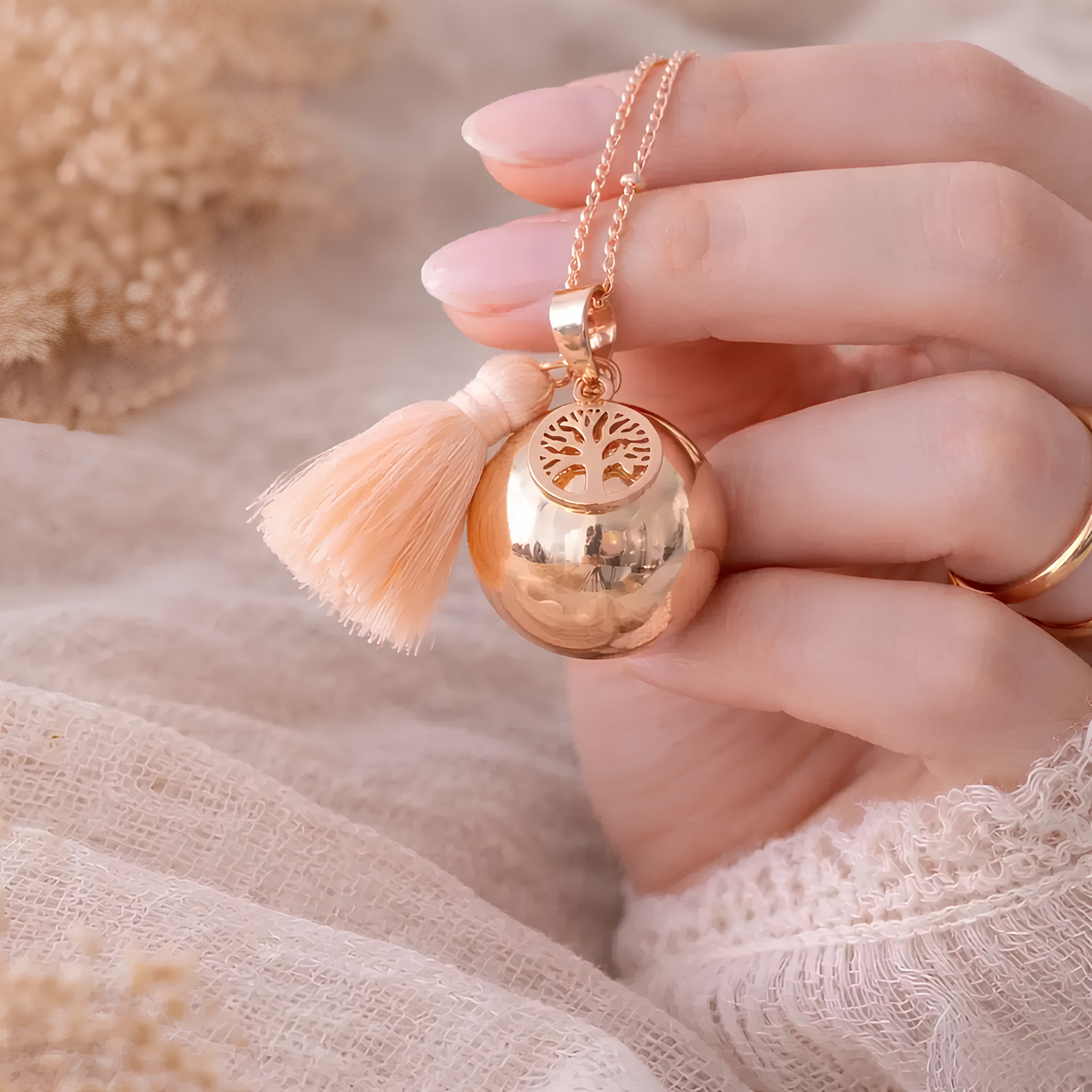 Bola de grossesse doré rose lisse breloque arbre de vie pompon Bola de grossesse doré rose lisse breloque arbre de vie pompon - Default Title | Creabibenval