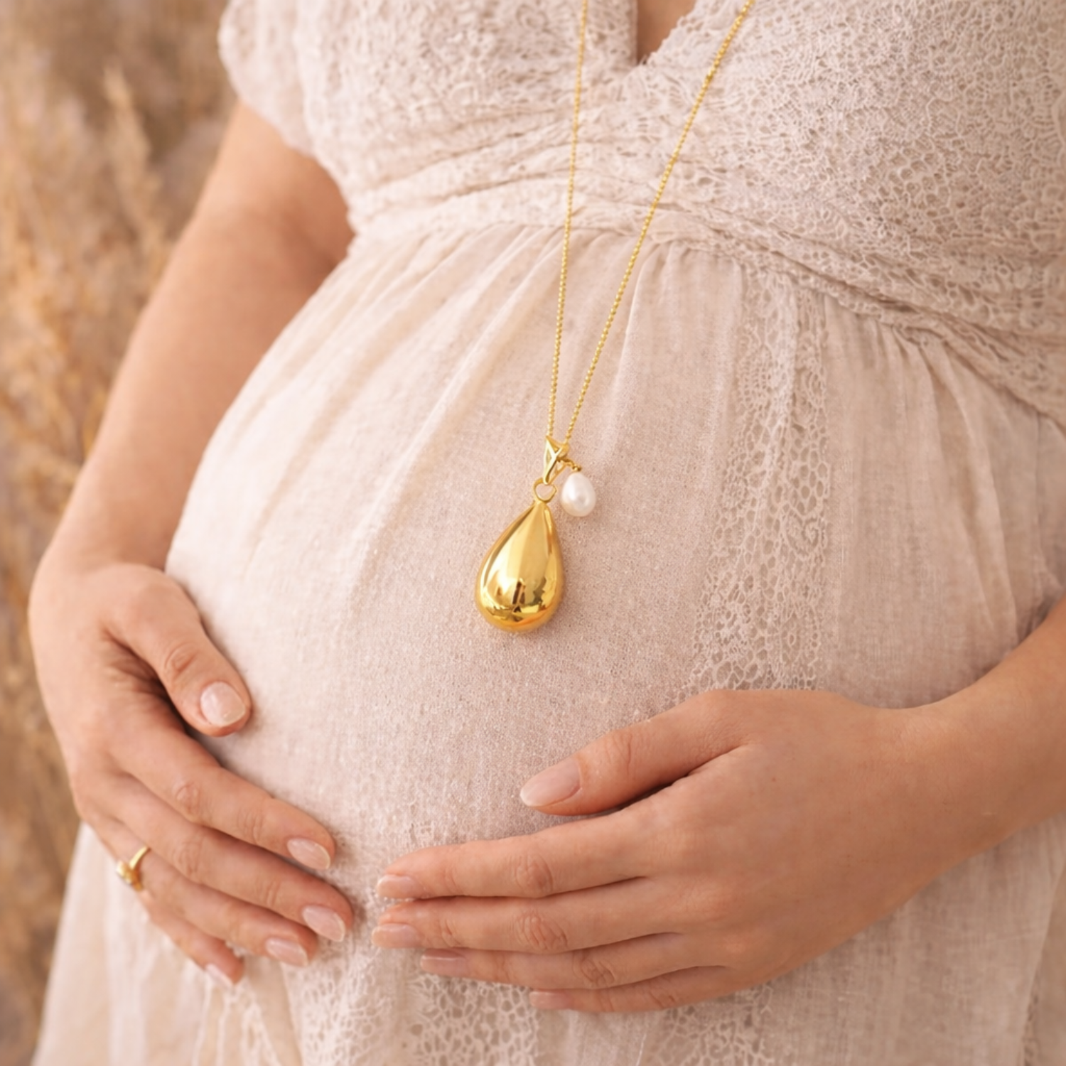 Bola de grossesse goutte doré lisse pendentif perle d'eau douce